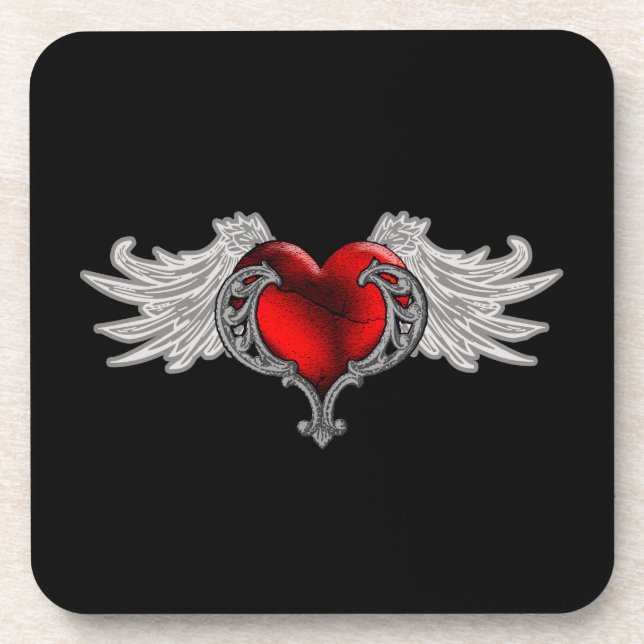 Goth Heart mit Angel Wings Getränkeuntersetzer (Vorderseite)