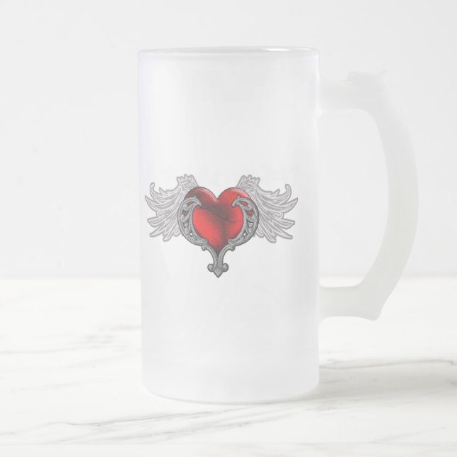 Goth Heart mit Angel Wings Mattglas Bierglas (Rechts)