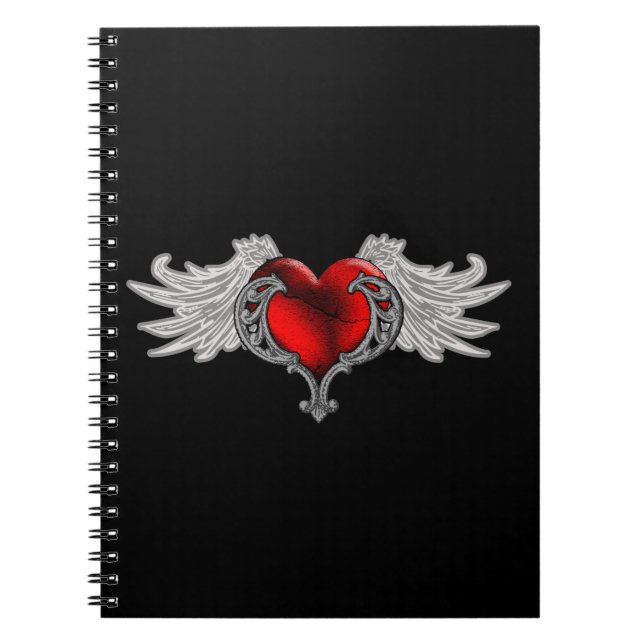 Goth Heart mit Angel Wings Notizblock (Vorderseite)