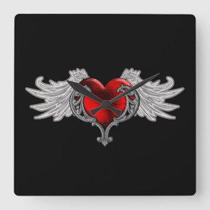 Goth Heart mit Angel Wings Quadratische Wanduhr