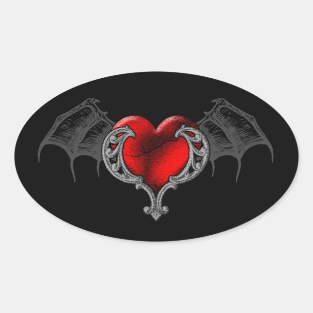 Goth Heart mit Bat Wings Sticker (Vorderseite)