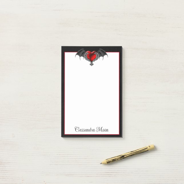 Goth Heart with Bat Wings Post-it Klebezettel (Auf Schreibtisch)