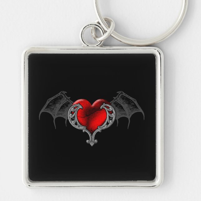 Goth Heart with Bat Wings Schlüsselanhänger (Vorne)