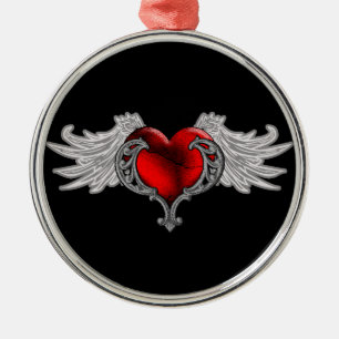 Goth Herz mit Engels-Flügeln Silbernes Ornament