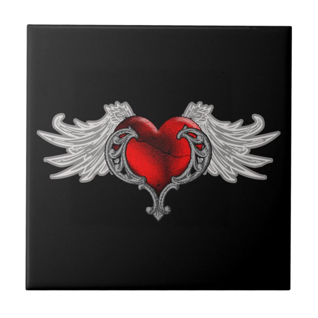 Goth Herz mit Engelsflügeln Fliese (Vorderseite)