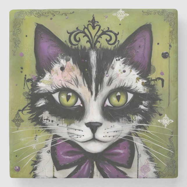 Goth-Katze Steinuntersetzer (Vorderseite)