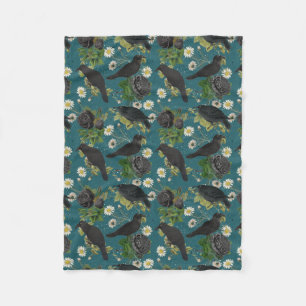 Goth Krähen & schwarze Rosen tiefblaue Muster Fleecedecke