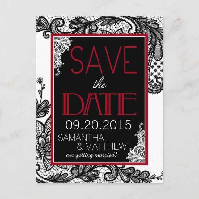 Goth Lace Save the Date Ankündigungspostkarte (Vorderseite)