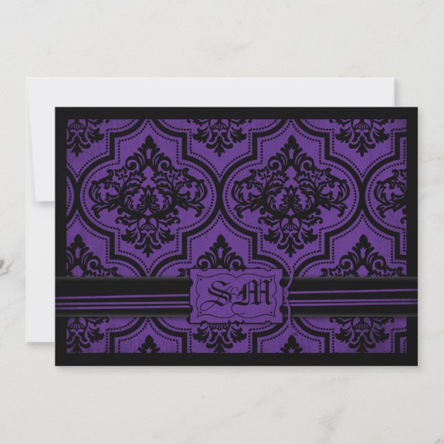 Goth Lila Black Damask Wedding Envelope Einladung (Vorderseite)