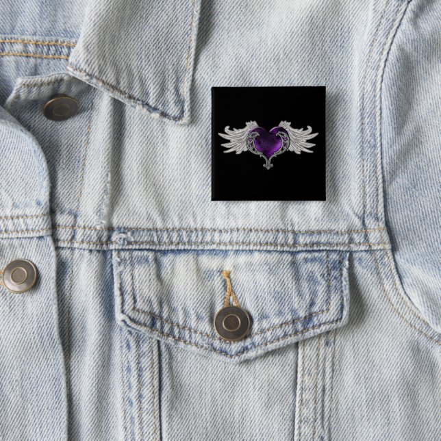 Goth Lila Heart with Angel Wings Button (Beispiel)