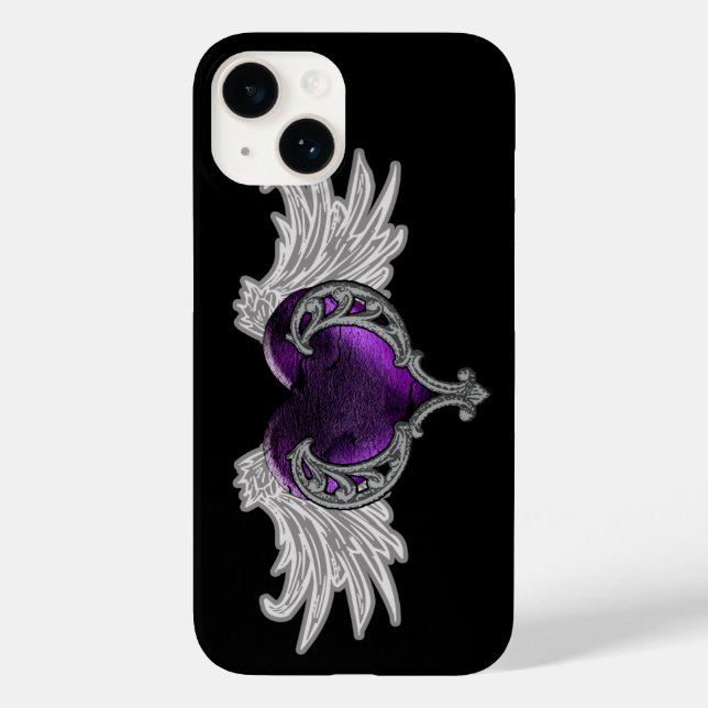 Goth Lila Heart with Angel Wings Case-Mate iPhone 14 Hülle (Rückseite)