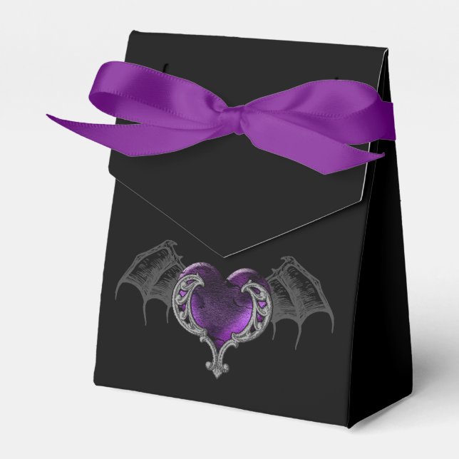 Goth Lila Heart with Bat Wings Geschenkschachtel (Vorderseite)