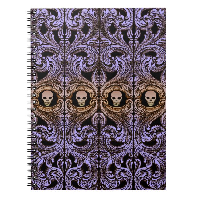 Goth Lila Ornament mit Skull Notizblock (Vorderseite)