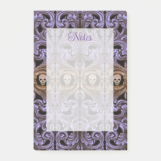 Goth Lila Ornament mit Skull Post-it Klebezettel (Vorderseite)