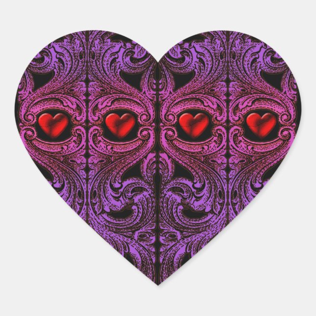 Goth Lila Ornament with Heart Herz-Aufkleber (Vorderseite)