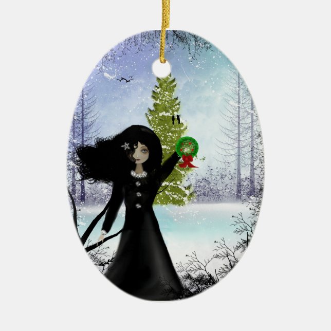 Goth Mädchen-frohe Weihnacht-Verzierung Keramik Ornament (Vorne)
