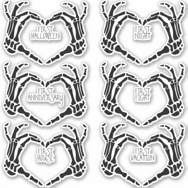 Goth Marriage Milestones Creepy Skeleton Hands Set Aufkleber (Vorderseite)
