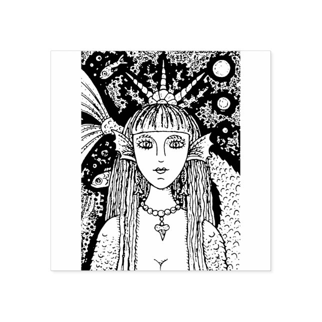 GOTH MERMAID, SCHWARZES MEER SIREN FANTASY WHIMSY, GUMMISTEMPEL (Prägung)