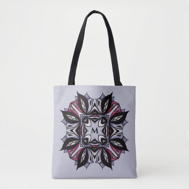 Goth Monogram Black Lila Gothic Mandala Tasche (Vorderseite)