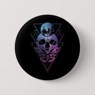 Goth Moon Skull Gothic Wicca Crescent Lunar Moth Button
