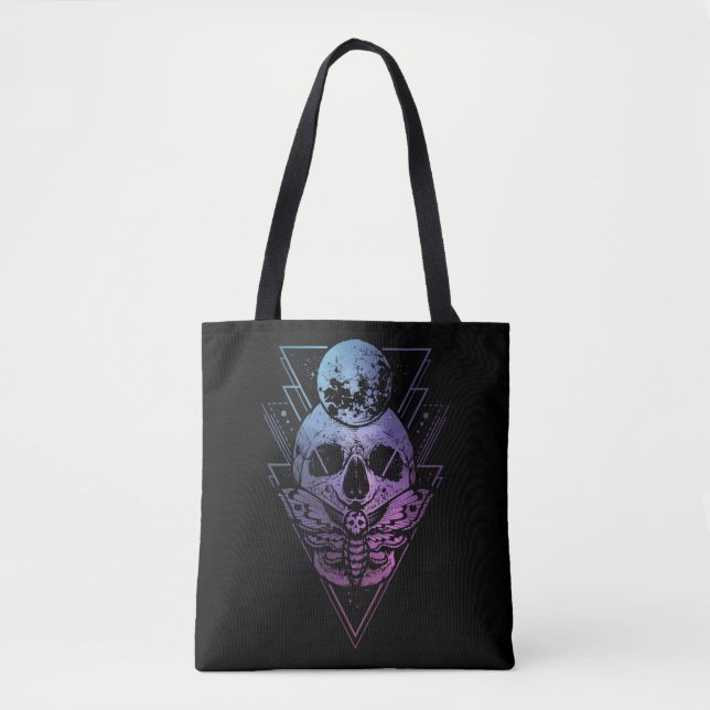Goth Moon Skull Gothic Wicca Crescent Lunar Moth Tasche (Vorderseite)