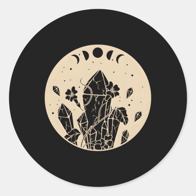 Goth Moon stuft Himmelskristalle und Blume ein Runder Aufkleber (Vorderseite)