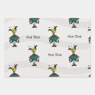 Goth Moth - Wrapping Paper Flat Sheet Set 3 Geschenkpapier Set