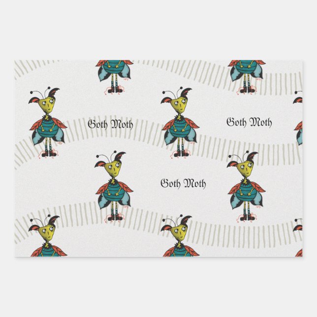 Goth Moth - Wrapping Paper Flat Sheet Set 3 Geschenkpapier Set (Vorderseite)