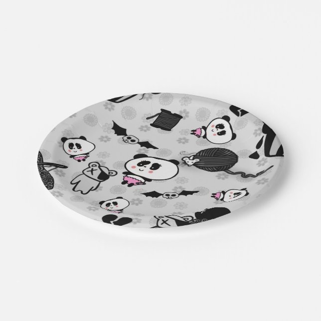Goth Panda Baby Skull Cupcakes Doodles Pappteller (Schrägansicht)
