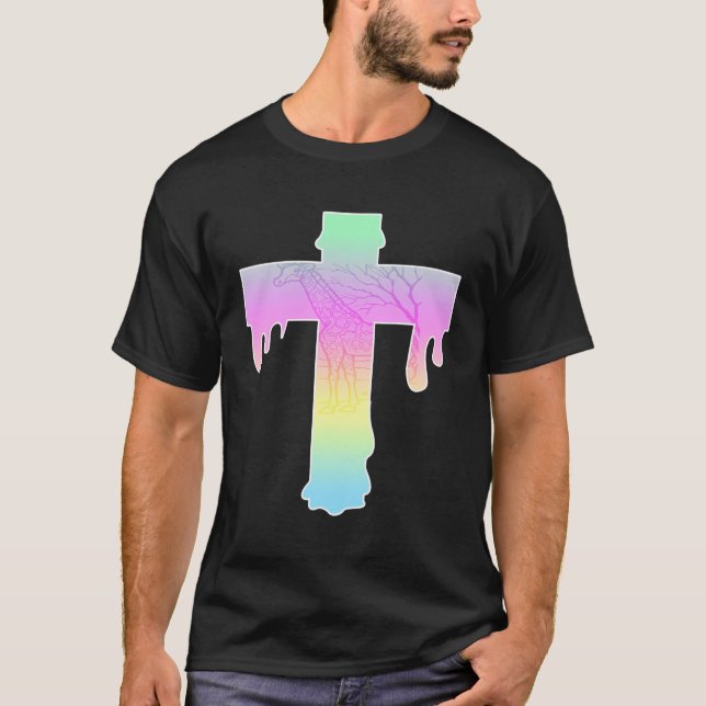 Goth Pastel Giraffe Dripping Cross T-Shirt (Vorderseite)