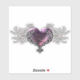 Goth Pink Heart mit Angel Wings Vinyl Sticker