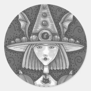 GOTH PUMPKIN WITCH HALLOWEEN STICKERS SHEEE Round
