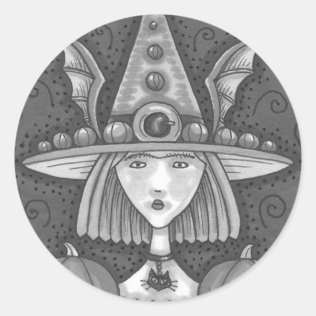 GOTH PUMPKIN WITCH HALLOWEEN STICKERS SHEEE Round (Vorderseite)