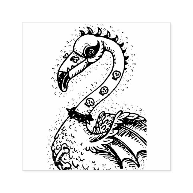 GOTH PUNK ROCKER FLAMINGO, SKULLS, SPIKED HAAR GUMMISTEMPEL (Prägung)
