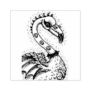 GOTH PUNK ROCKER FLAMINGO, SKULLS, SPIKED HAAR GUMMISTEMPEL