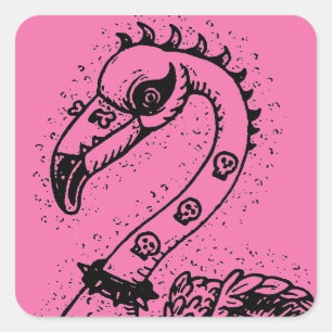 GOTH PUNK ROCKER FLAMINGO, SKULLS, SPIKED HAAR QUADRATISCHER AUFKLEBER