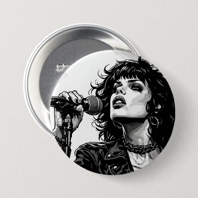 Goth-Punk-Sängerin Retro-Grafik-Art-Stil Button (Vorne & Hinten)