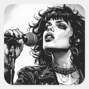 Goth-Punk-Sängerin Retro-Grafik-Art-Stil Quadratischer Aufkleber
