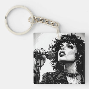 Goth-Punk-Sängerin Retro-Grafik-Art-Stil Schlüsselanhänger