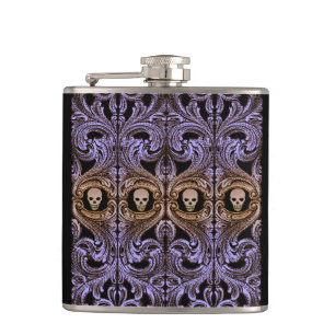 Goth purpur Ornamente mit Totenkopf Flachmann
