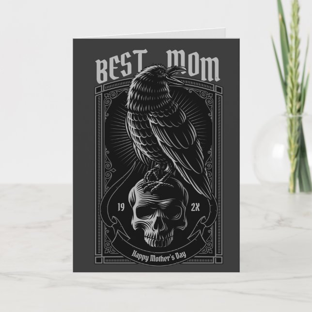 Goth Raven Maman Carte de voeux pliée (Devant)