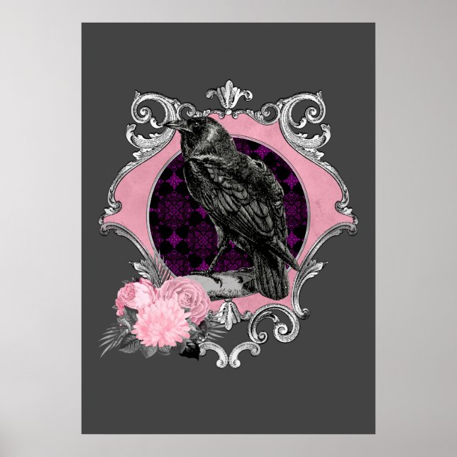 Goth Raven Rose Frame Poster (Vorne)