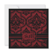Goth Red Black Damask Hochzeitseinladungen