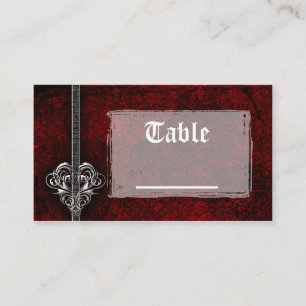 Goth Red Damask Silver Heart Reception Cartes de t