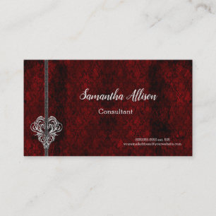 Goth Red Damask Silver Heart Visitenkarte