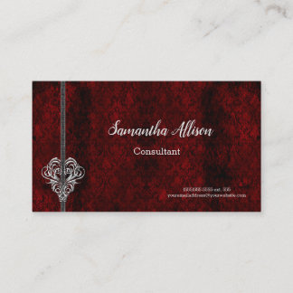 Goth Red Damask Silver Heart Visitenkarte