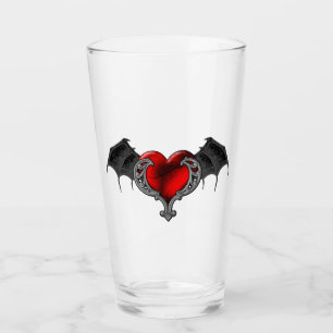Goth Red Heart with Bat Wings Glass Cup Glas