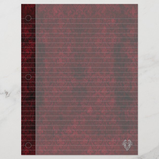 Goth Red Silver Header Damask Notebook Paper (Vorderseite)