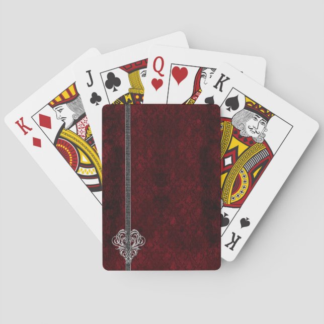 Goth Red Silver Heart Damask Spielkarten (Rückseite)