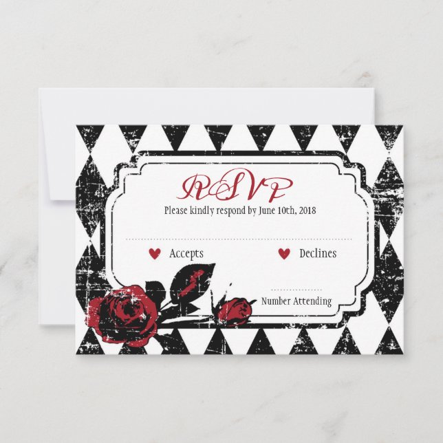 Goth Rose Grunge Diamond Imprimer carte RSVP (Devant)